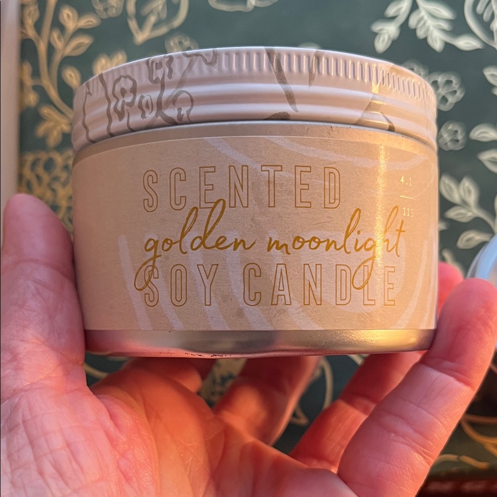 Tried and True, Golden Moonlight Scented Soy Candle and small peppermint candle